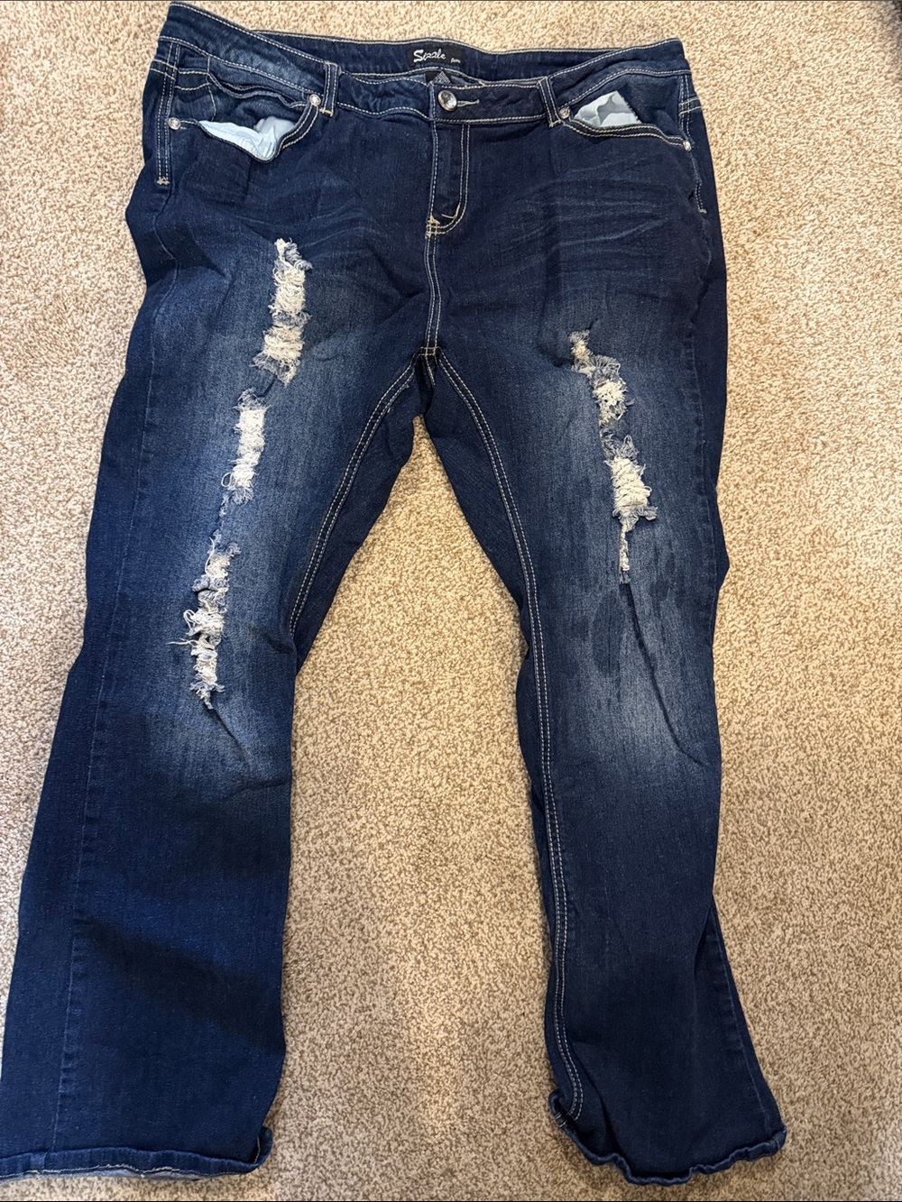 Sizzle Women's Dark Blue Distressed Flare Jeans